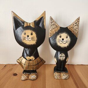 Hand-painted Wood Cat Pair